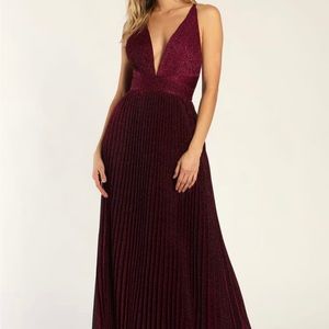 Lulu maroon sparkly long formal gown, backless!